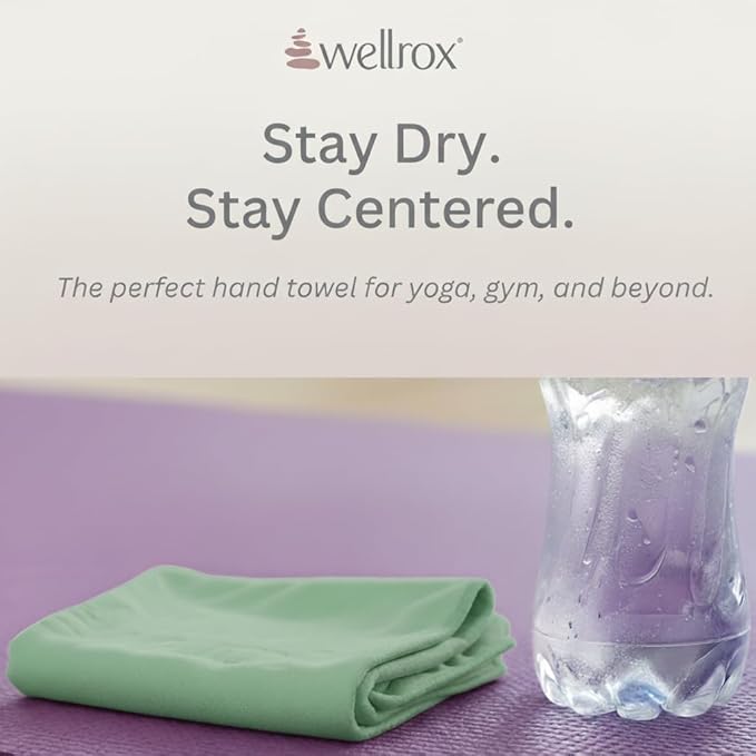 Wellrox Microfiber Hand Towel- Absorbent Sweat Towels, Workout Towels for Women- Yoga Mat Towel for Pilates, Hot Yoga, Gym Workouts (2 Pack, Green)