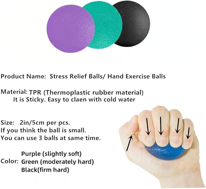 3 Resistance Levels Stress Balls for Adults, Squeeze Balls for Physical Therapy, Hand Grip Strength Trainer, Hand Strengthening Devices, Hand Exercise Balls, Wrist Forearm Finger Exerciser