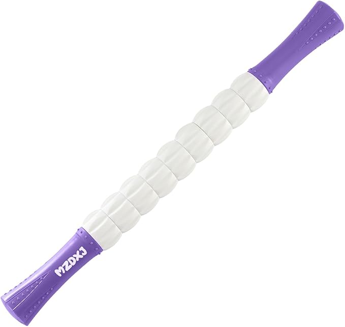 Muscle Roller Massage Roller Stick- Deep Tissue Fascia Blaster for Myofascial Pain Relief, Lymphatic Drainage & Body Sculpting, Handheld Physical Therapy & Recovery Tool (Purple White-18 inch)
