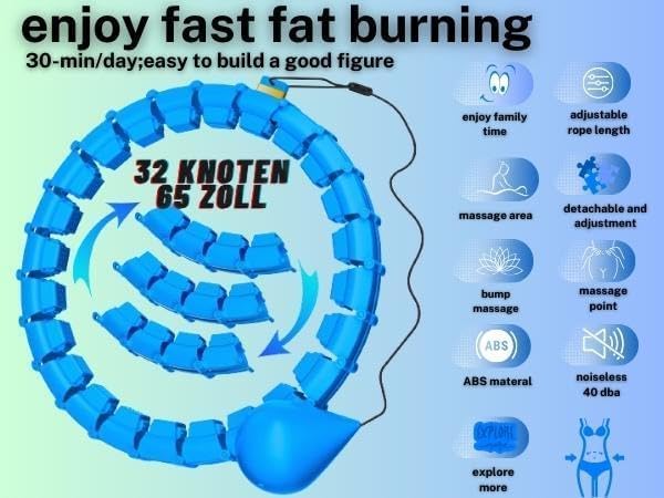 65inch 32 Knots Plus Size Quiet Weighted Hula, Smart Detachable Fitness Infinity Hoop, 2 in 1 Waist and Abdominal Weight Loss for Women, Workout Exercise Equipment Hoop