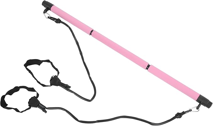 Pilates Bar Workout Stick 3-Section Adjustable Pilates Rod for Full Body Exercise with 2 Tension Straps Detachable Design Home Gym Travel Fitness Equipment