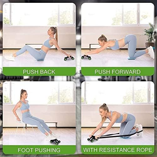 4 wheel ab wheel roller for six pack abs workout at home Exerciser for Abdominal Stomach Exercise Training with Knee Mat Steel Handle for (Men and Women) multicolor