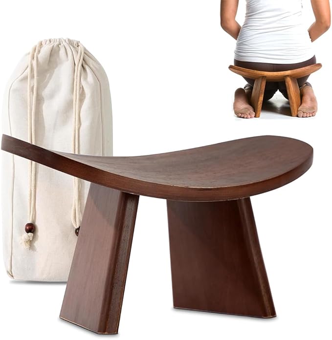 Meditation Bench, Wooden Kneeling Stool with Travel Bag, Portable Yoga Auxiliary Stool, Multifunctional Ergonomic Seat, Detachable Comfort Chair, for Yoga, Prayer, Meditation