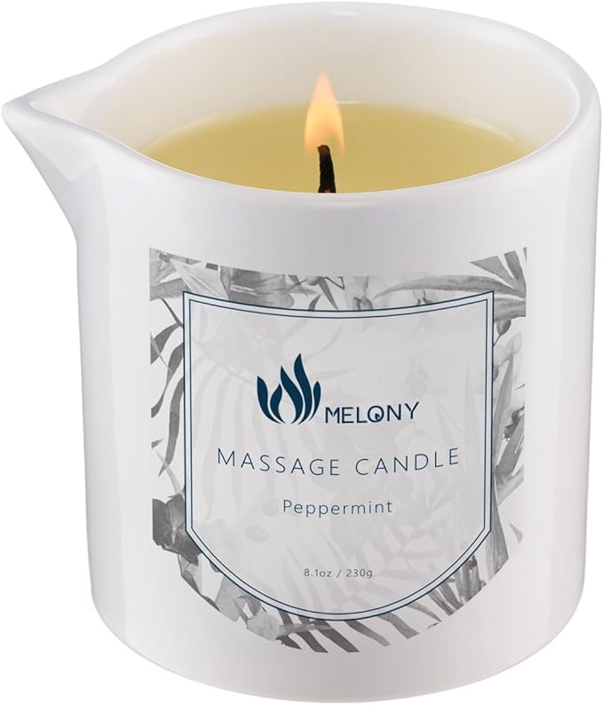 MELONY Soy Massage Oil Candle | Low Temp | Perfect Intensive Skin Treatment Candle | 8.1Oz |Massage & Moisturise (Peppermint)