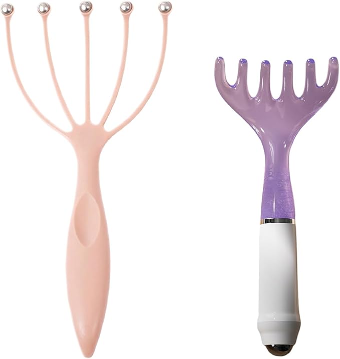 Scalp Massager & Gua Sha Tool Set - Manual Head Massager, Massage Comb for Relaxation & Stress Relief (Pink & Purple)