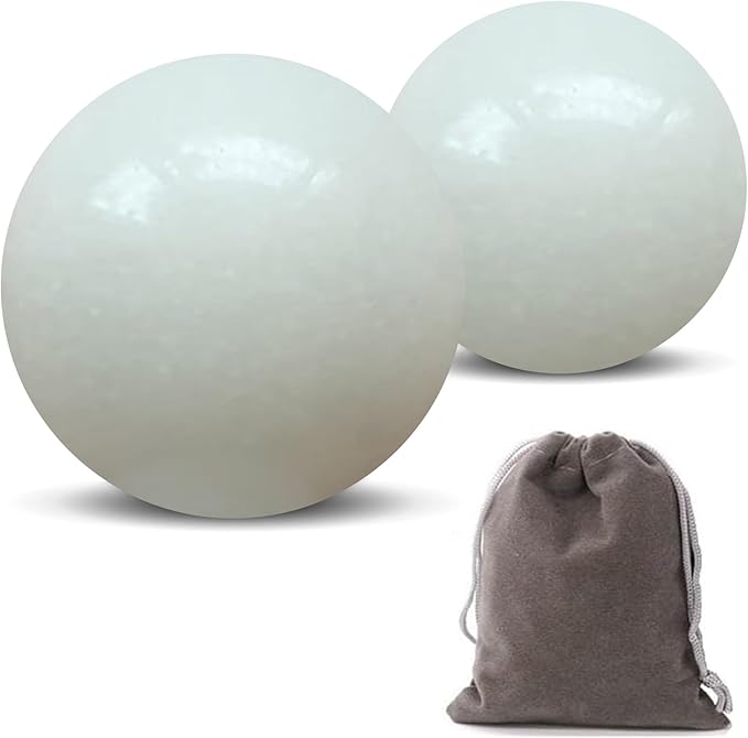 Natural Marble Baoding Chinese Meditation Balls, Stress Relief Hand Exercise Therapy Set, White Small-1.38"