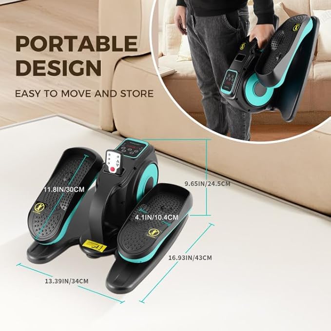 Under Desk Elliptical Machine, Electric Leg Exerciser for Seniors, Compact Seated Pedal Exerciser, Portable Elliptical Trainer with Remote and Non-Slip Pedals for Teens Adults
