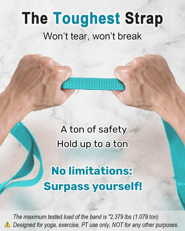 Tumaz Stretching Strap - 10 Loops & Non-Elastic Yoga Strap - Perfect Home Workout Stretch Strap for Physical Therapy, Yoga, Pilates, Flexibility
