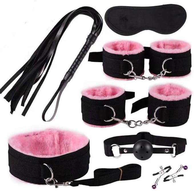 Erotic Strap 7-Piece Yoga Pilates Trainer Kit, Adjustable Accessory for Full Body Exercises at Home - Q (Pink) -E12C25