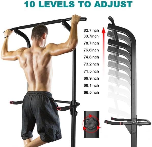 Power Tower Workout Dip Station Pull Up Bar, Height Adjustable Multi-Function Dip Stand for Home Gym Strength Training Fitness Equipment
