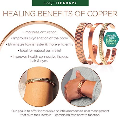 Earth Therapy Elegant Design Magnetic Field Copper Bracelets with Ultra Strength Magnets - Unisex - Adjustable
