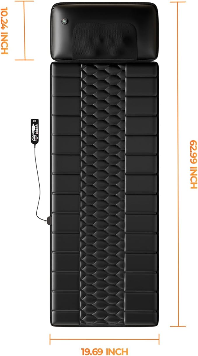 Shiatsu Full Body Massage Mat with Heat, Detachable Massager Pad, 10 Vibrating Motors, 9 Intensity Levels, Deep Tissue Pain Relief for Back, Neck & Legs – Relaxation at Home or Office