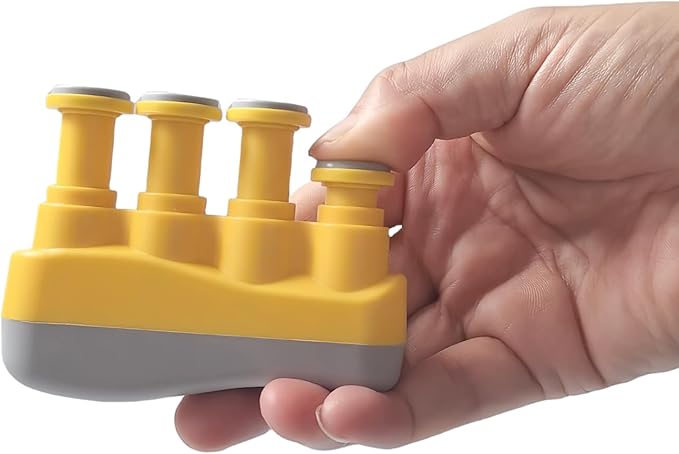 Finger Strengthener, Nalu Hand Grip Trainer Exerciser for Piano, Guitar, Bass, Ukulele Players, Plastic Material, Lightweight and Portable - Improve Finger Flexibility, Strength,1 Pack (Yellow+Gray)