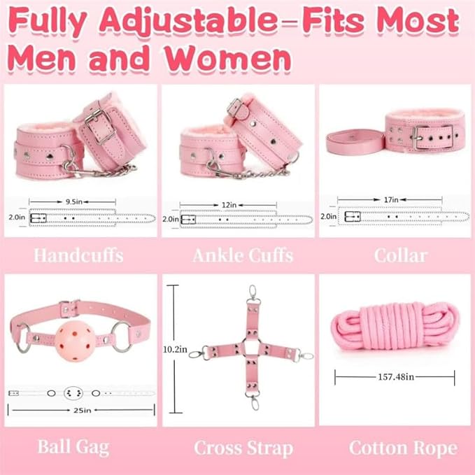 Fashion 10 Piece Leather Pilates Indoor Training Set, New Eye Mask for Fun Wrist and Hip Exercises Cosplay Accessories [Pink], Couple Gift