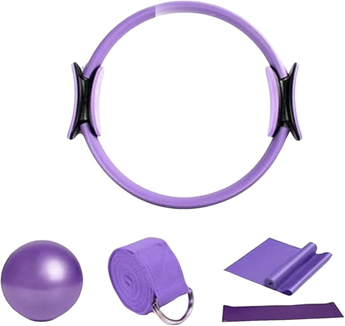Pilates Circle, 15 Inch Durable 5 Pack Pilates Ring and Ball Set with Resistance Bands,Mini Ball,Magic Circle,Yoga Strap,Pilates Ring Equipment for Body Toning,Home Fitness,Exercise,Workouts