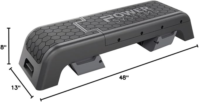 Power Systems Step Bench & Weight Bench | Aerobic Platform & Plyo Box for Cardio, Strength | Commercial Grade Full Body Home Gym Stepper with Adjustable Multifunctional Deck & Resistance Band Clips