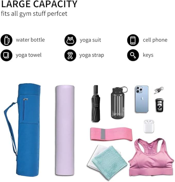 Cotton yoga mat bag with Pockets and Adjustable Strap - Full Zip Cargo Yoga Mat Carrier Bag - Bag for 1/4" 1/3" Thick Yoga Mat
