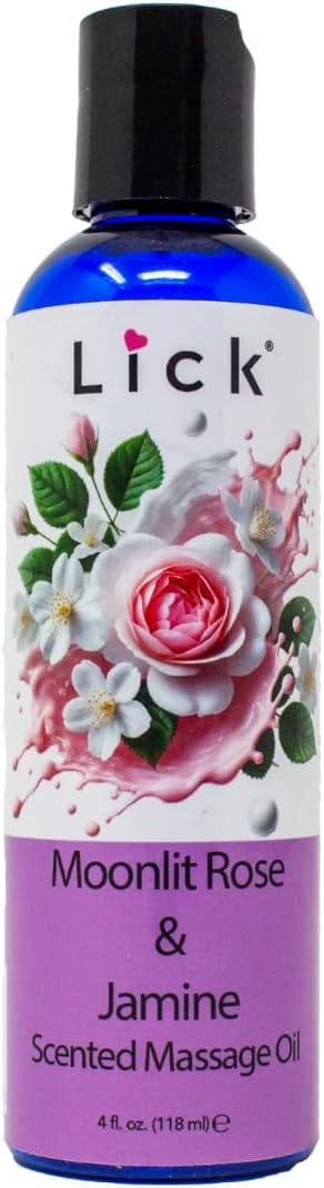 Lick Rose and Jasmine Massage Oil – Elegant Floral Massage Oil with Sweet Almond Oil & Vitamin E, Relaxing Aromatherapy Glide for Couples Massage, 4 oz
