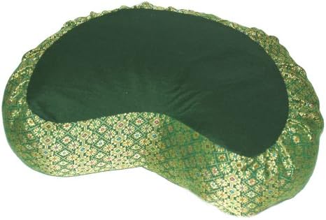 Meditation Cushion Zafu Pillow Buckwheat - Crescent Silk Brocade Green