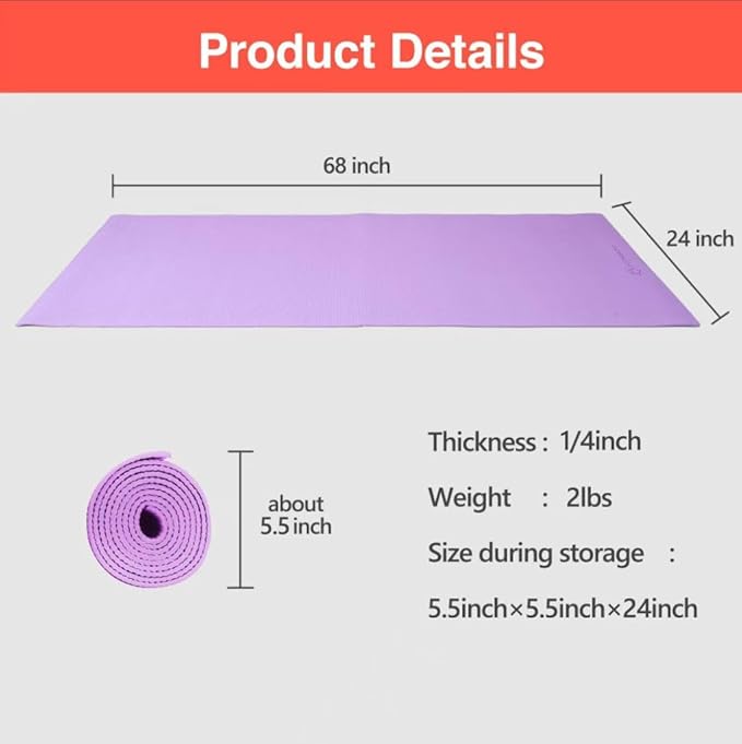 PrimasoleLight Green‌ Non Toxic Yoga Mat with Poses - 68"Lx24"Wx1/4 Inch Non-Slip Workout Mats for Home, At Home Workout Mat with Carry Strap for Yoga Pilates PSS91NH044NA