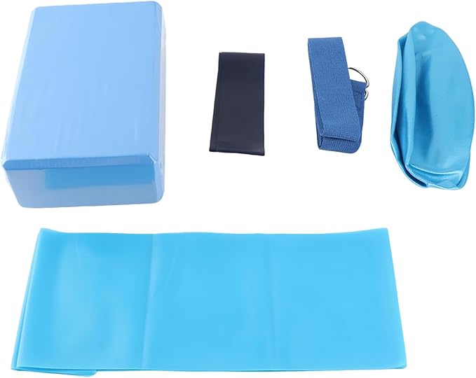 5 Piece Yoga Set, Fitness Equipment with Yoga Ball, Block, Stretch Belt, Latex Towel and Resistance Loop, Blue Exercise Kit for Home Gym
