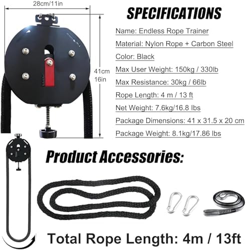 Adjustable Pulley System for Home Gym - Cable Machine with Endless Rope, Door Mount Suspension Trainer for Functional Upper Body & Coordination Workouts