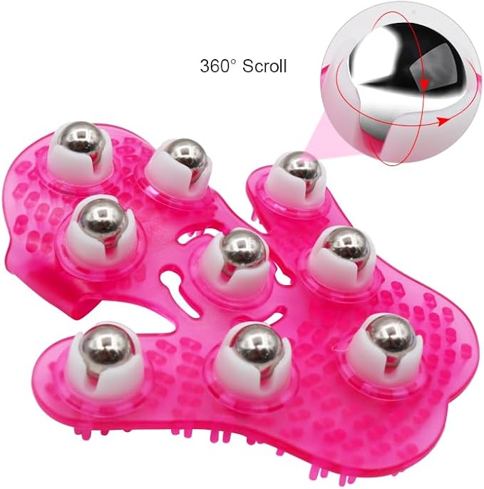 Roller Ball Body Massage Glove Anti-Cellulite Muscle Pain Relief Relax Massager for Neck Back Shoulder Buttocks Face Lift Tools (Purple)