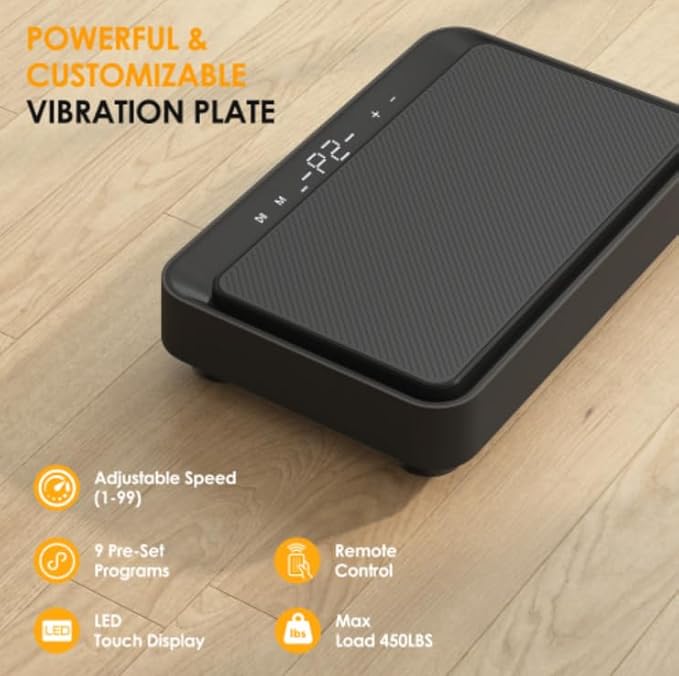 Vibration Plate Machine with Resistance Bands - 99 Speed Levels, 450LBS Capacity, Remote Control , Full Body Workout for Weight Loss & Lymphatic Drainage