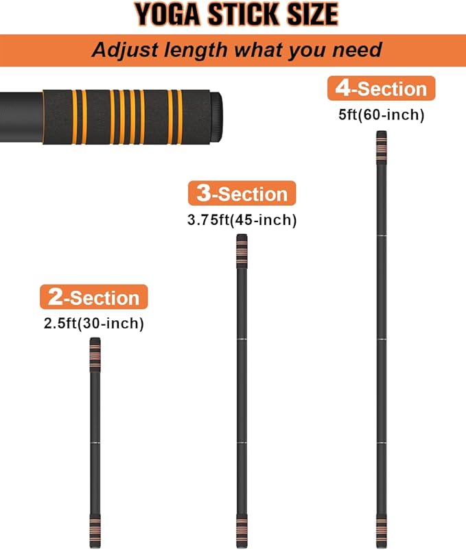 5ft Yoga Stick – Heavy-Duty Steel Adjustable Stretching Bar for Mobility, Flexibility & Balance. Multi-Functional Fitness Pole with 4 Steel Rods & Comfort Foam Grips