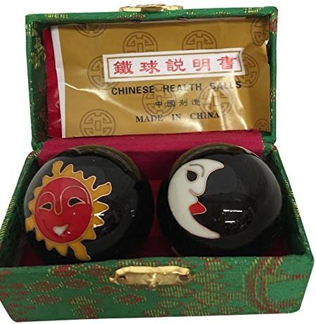 Baoding Balls Chinese Health Massage Exercise Stress Balls -Black Moon & Sun #2