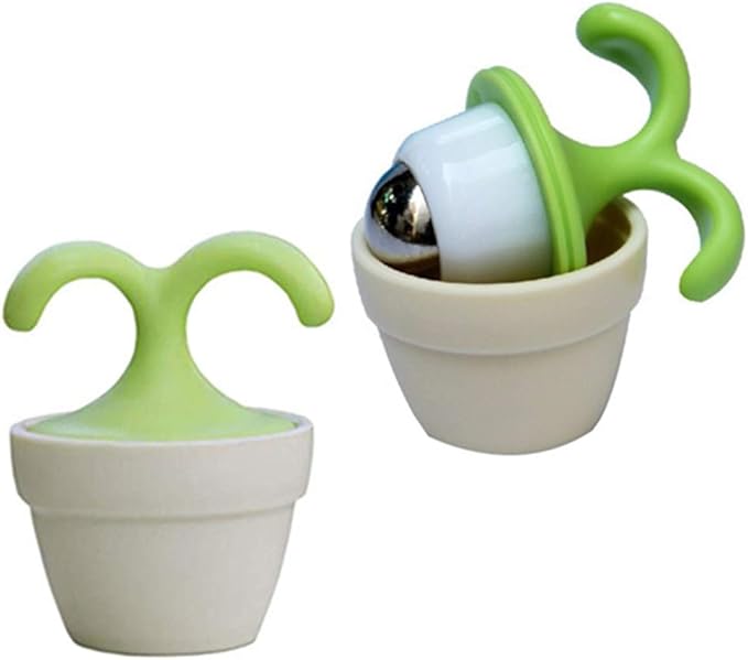 VUFVOID 2PCS Handheld Body Massager Mini Potted Plant Shaped Roller Ball Bead Relaxation Neck Foot Face Pot Desk Decor Massage Cooling for Neck (Green with White)