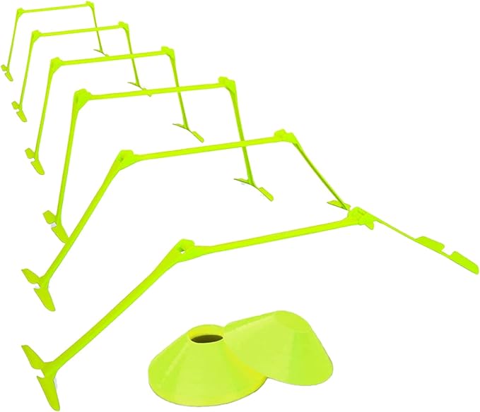Adjustable Hurdles and Cone Set Agility Hurdles Disc Cones for Soccer Sports Plyometric Speed Training, fluorescent green