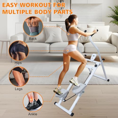 Home Foldable Stair Stepper Machine - Vertical Climber for Full Body Workout, 265 lbs Capacity w/LCD Display & Adjustable Handlebar, Compact Home Gym Equipment for Legs, Abs, Cardio