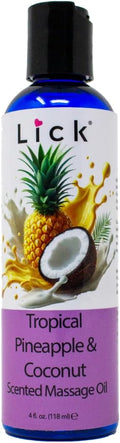 Lick Tropical Coconut and Pineapple Massage Oil – Island-Inspired Edible Massage Oil with Almond Oil & Vitamin E, Smooth Glide for Couples Massage Escapes, 4 oz
