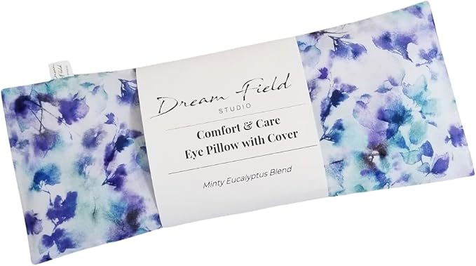 Cooling Mint Eye Pillow with Removable Cover – Weighted Herbal Pillow for Rest, Savasana & Mindfulness | Blue Watercolor Sketch