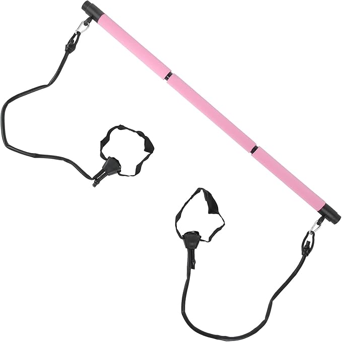 3 Sections Adjustable Pilates Bar, Portable Pilates Workout Stick with Tension Straps for Full Body Training, Detachable Iron Fitness Rod for Home Gym Yoga and Travel