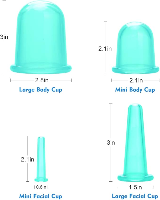 lychee Anti Cellulite Cupping Therapy Set for Family 4Pcs Silicone Vacuum Massage Cups - Chinese Cupping Kit for Body and Massager for Adults Home Use (Green)