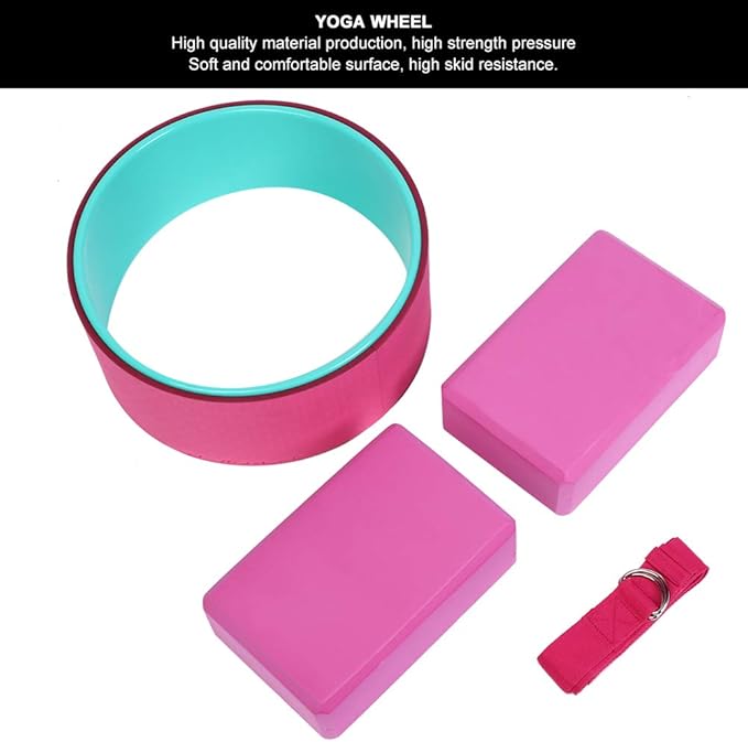 4pcs Yoga Fitness Set with Yoga Wheel, Yoga Blocks and Stretch Strap, Premium ABS EVA Cotton Stretching Kit for Back Pain Relief and Deep Flexibility Training