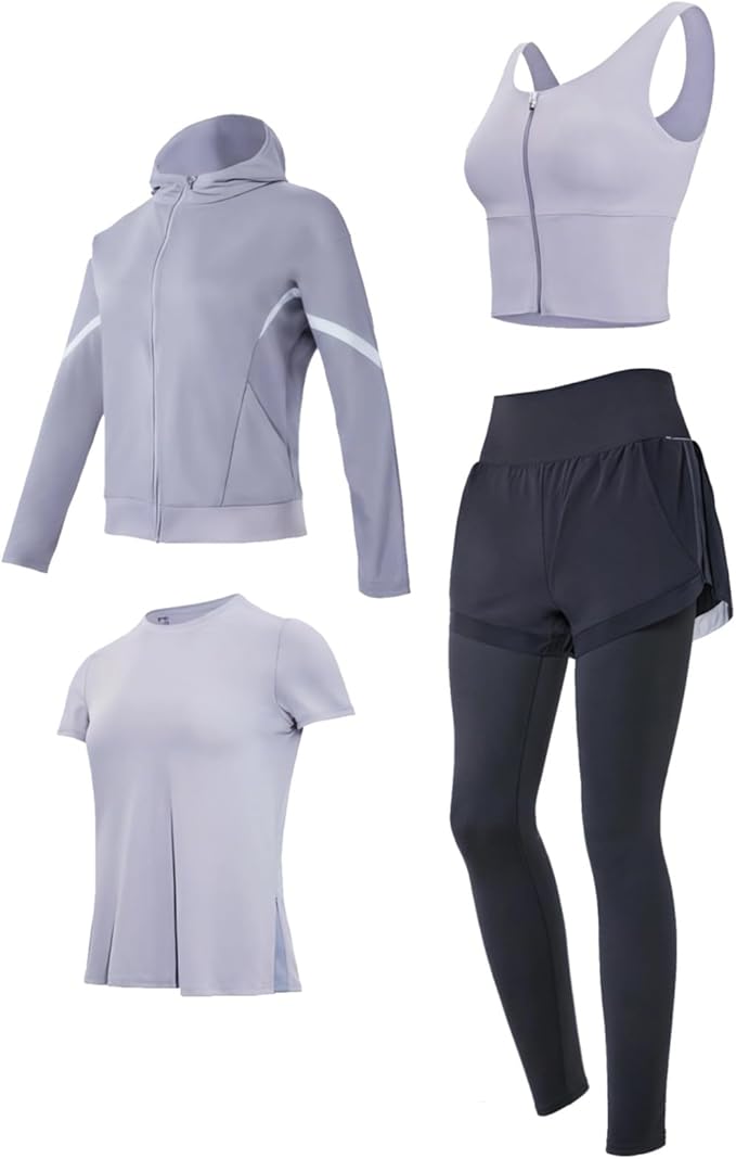 Women'S Pilates Set: 4-Piece Yoga Outfit, Black Xxl, Includes Jacket, Bra Top, Shorts, Pants, Breathable And Anti-Pilling Fabric, Fits 5 Ft To 5 Ft 11 In, 110 To 330