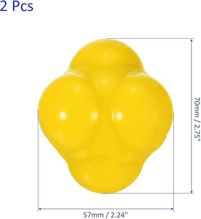 2 Pack Bounce Reaction Balls - Coordination Training Ball, Wear-Resistant Silicone, Apply to Tennis/Softball/Badminton Training (57 x 57mm, Yellow)