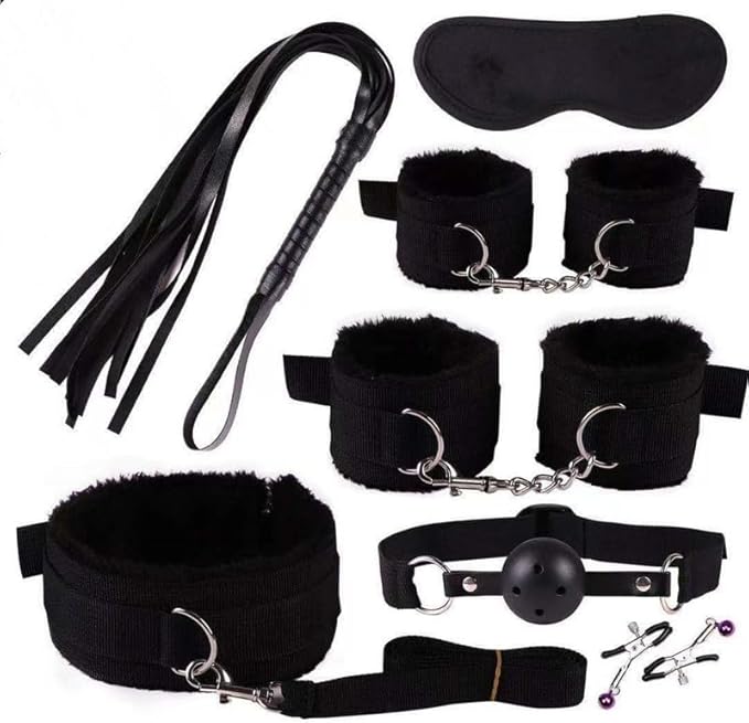 Erotic Strap 7-Piece Yoga Pilates Trainer Kit, Adjustable Accessory for Full Body Exercises at Home - Q (Black) -E12C25