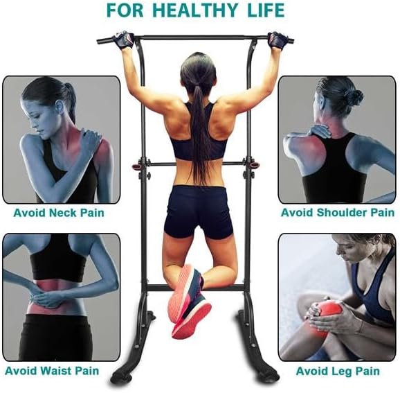 Power Tower Workout Dip Station Pull Up Bar, Height Adjustable Multi-Function Dip Stand for Home Gym Strength Training Fitness Equipment
