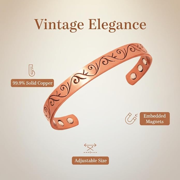 Copper Magnetic Bracelet with 6 Magnets for Men and Women