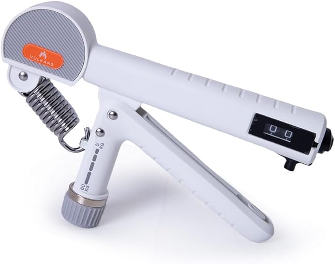Hand Grip Strengthener (White) with Mechanical Counter - Adjustable Resistance 11-132 lbs (5-60kg) - Forearm Exerciser & Wrist Trainer for Athletes & Recovery - Includes Storage Bag