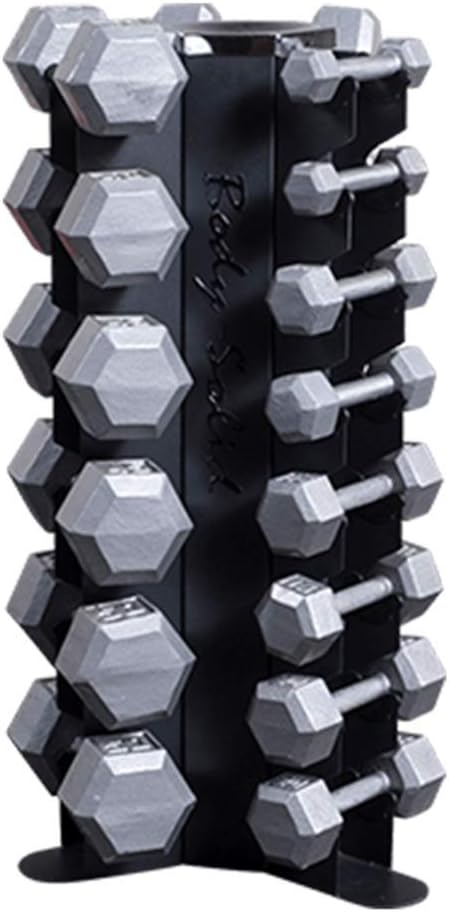 Body-Solid 3-Side Vertical Dumbbell Rack for 5-50 lb. - Compact, Space-Saving Weight Holder for Home Gym, Holds upto 10 Pair of Dumbbells with Medicine Ball Storage Tray