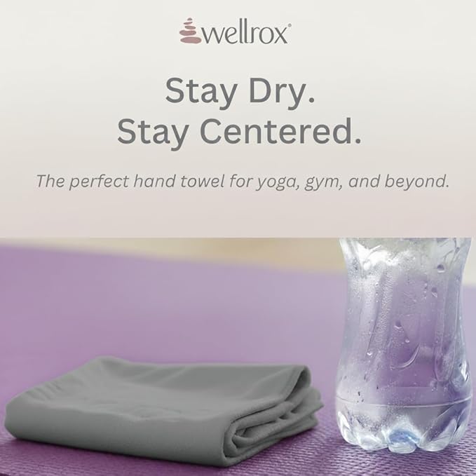 Wellrox Microfiber Yoga Hand Towel – Super Soft, Quick-Dry, Non Slip Yoga Towel for Hot Pilates, Gym & Workouts (26.5" x 16", Grey)