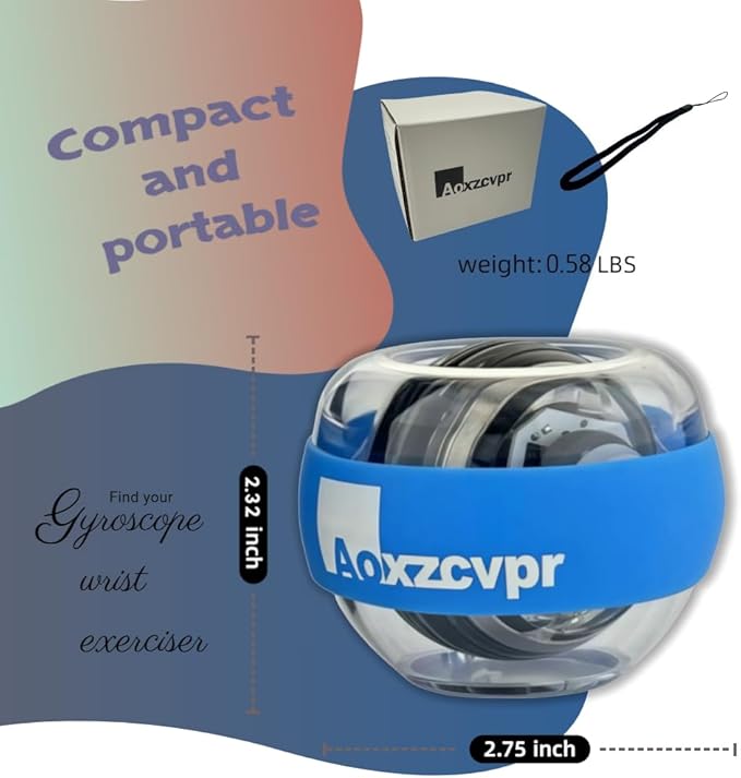 Gyro Power Torque Ball Wrist Exerciser - Auto Start Spinner with LED - Strengthen Grip, Forearm, & Hand - Hand Trainer for Sports Enthusiasts.