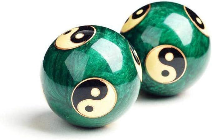 JapanBargain 3298, Chinese Baoding Balls Hand Exercise Therapy Balls Stress Reliefe Balls, Taichi Pattern, Green Color