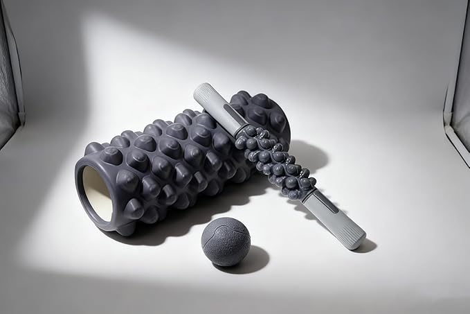 4 in 1 Foam Roller Set, Trigger Point Foam Roller with Massage Stick & Massage Ball, Deep Tissue Muscle Massage Tool for Pilates Yoga Fitness Full Body Relaxation