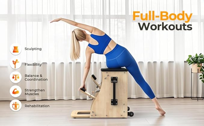 Upgrade Pilates Chair with Handles, Split Pedals, and Resistance Bands, Professional Yoga Chair for Home and Studio Use, Adjustable Resistance Levels